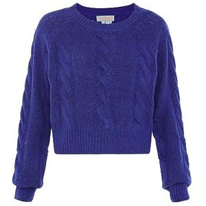 Libbi Casual gebreide trui voor dames, kort gesneden met vlechtpatroon, gerecycled polyester, blauw, maat XL/XXL, blauw, XL