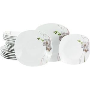 CreaTable, 24027, serie Square Orchidee, 18-delige serviesset voor 6 personen, bordenset van porselein, vaatwasser- en magnetronbestendig, kwaliteitsproductie