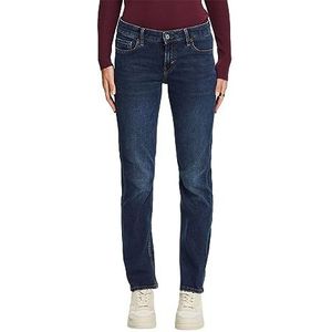 ESPRIT Gerecycleerd: jeans met rechte pijpen en middelhoge tailleband, Blue Dark Washed., 30W x 32L