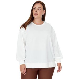 Trendyol Dames sweatshirt met ronde hals, effen, normale grote maten, Steen, XL grote maten