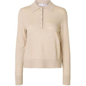 Selected - Thea - Lange Mouw Poloshirt - Gebreide Trui - Regular Fit - 100% Merinowol