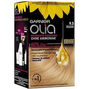 Garnier Olia Permanente haarverf zonder ammoniak, met voedende en natuurlijke oliën, volledige grijshaardekking, permanente kleuring, nr. 9.3 goudblond, 3 x 1 stuks