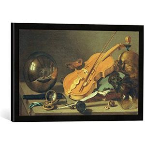 Ingelijste foto van Pieter Claesz ""Stilleven met glazen bol"", kunstdruk in hoogwaardige handgemaakte fotolijst, 60x40 cm, mat zwart