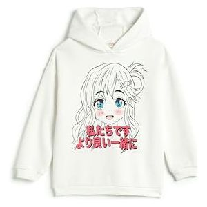 Koton Girls's Anime Hooded Brushed Interior Sweatshirt met lange mouwen, ecru(010), 5-6 jaar