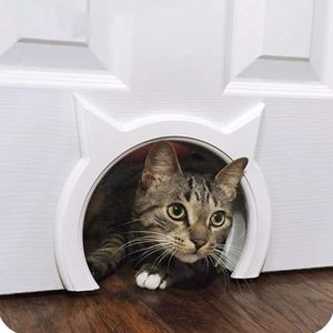 The Kitty Pass Kattendeur voor binnendeur - kattengat kattendeur voor verborgen kattenbak - huisdierdeur voor katten tot 9,5 kg - semi-glanzend witte kattendeur binnendeur