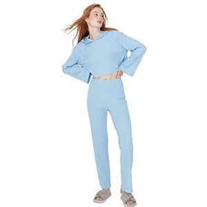 Trendyol Dames Plain Knit T-shirt-Broek Pyjama Set, Lichtblauw, M