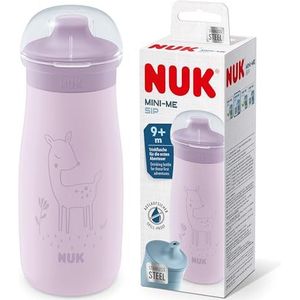 NUK Mini-Me Sip Kinderbeker | 9+ maanden | 300 ml | Roestvrijstalen drinkfles voor kinderen | Lekvrije schenktuit | Onbreekbaar | Lila Deer