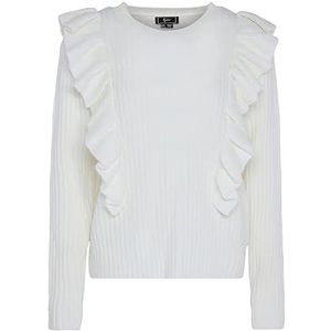 faina Dames gebreide trui met ronde hals en houten oren voor en achter wolwit maat XL/XXL, wolwit, XL