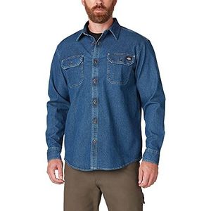 Dickies Men's Flex Long Sleeve Shirt, Medium Denim Wash, 2XL