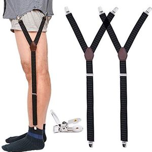 Ying Te Kai Herenhemd met verstelbare bretels en elastische bretels, Y-hemd met antislip klemmen, zwart / 1 paar, L