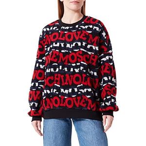 Love Moschino Dames Oversize Fit Ronde hals Eco Fur. Sweatshirt, zwart-rood/wit., S