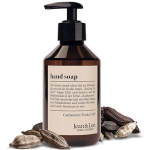 Jean & Len handzeep Cardamom & Tonka, reinigt gestreste handen, geschikt voor dagelijks gebruik, vloeibare zeep in pompdispenser, exotische kruidige geur, veganistisch, 250 ml