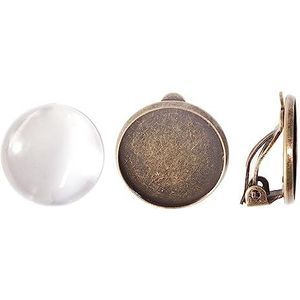INNSPIRO Medaillon-oorbellen, metaal, schijf, goud, antiek, met cabochon-glas, diameter 18 mm., 18mm, Metaal