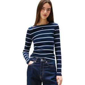 TOMMY JEANS - TJW SLIM ESSENTIAL RIB LS - Shirt met Lange Mouwen - Dark Night Navy/Stripe
