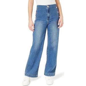 Desires Florence jeans met hoge taille en knopen, Midden Lichtblauw Wassen, 32