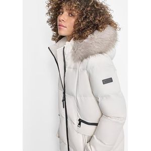 DKNY Dames Zip Front met Nep Bont Hoodie, Pearl, Large Jacket, L, roze (pearl), L