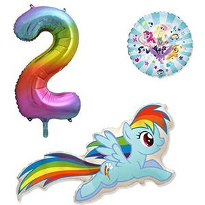 Set van 3 Rainbow Dash My Little Pony folieballonnen - cijferballon regenboog - Happy Birthday ballonnen - helium, geschikt voor lucht