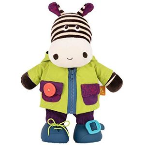 B. toys Zebra knuffeldier om aan te trekken, strik, ritssluiting, klittenbandsluiting, knoop, educatief speelgoed met geluiden, voor kinderen vanaf 2 jaar