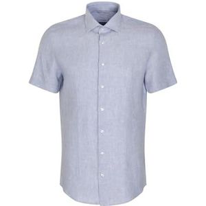 Seidensticker Zakelijk overhemd voor heren, shaped fit, zacht, kent-kraag, korte mouwen, 100% linnen, lichtblauw, 39