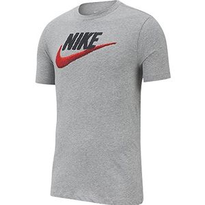 Nike Heren Sportswear Brand Mark T-shirt, Dark Grey Heather/Black/Habanero Red, S