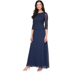 Alex Evenings Women's 3/4 Sleeve Stretch Lace Bodice One Piece Mother of The Bride Dress (Petite and Regular Sizes), Navy, 6