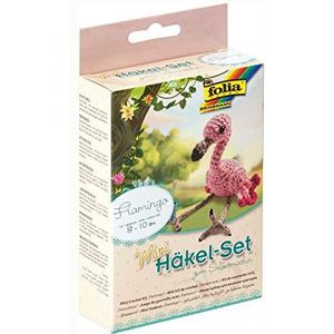 folia 23914 - Mini haakset Flamingo, complete set voor het maken van een zelfgehaakte schattige flamingo, ca. 8-10 cm groot, voor kinderen vanaf 8 jaar en volwassenen, als cadeau