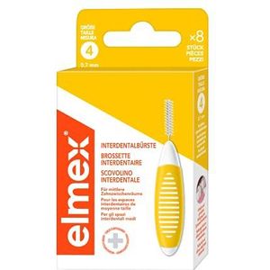 elmex Interdentale borstel geel (maat 4, 0,7 mm), 1 x 8 stuks - interdentale borstels voor het reinigen van middelgrote tussenruimtes tussen de tanden
