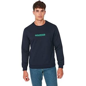 Trendyol Heren ronde hals met slogan regular sweatshirt, Donkerblauw, L