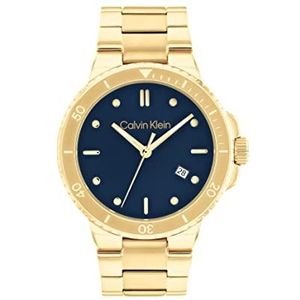 Calvin Klein Analoge quartz horloge voor heren met goudkleurige roestvrijstalen armband - 25200204, Blauw, armband