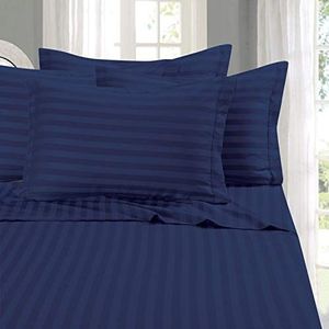 Elegant Comfort Zachtste en gezelligste 4-delige lakenset - 1500 draadtelling Egyptische kwaliteit luxe rimpelbestendige 6-delige damast streep bedlakenset, tweeling, marineblauw