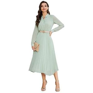 AbleTree Zakelijk Casual Shirt Jurk voor Vrouwen Lange Mouwen Geplooide Midi Jurken met Riem, Mint Groen, M
