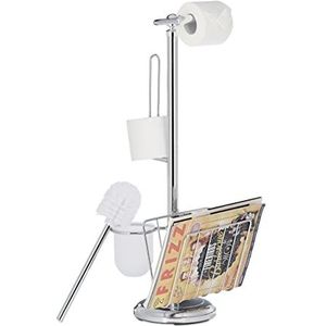 Relaxdays toiletrolhouder - toiletborstelhouder - tijdschriftenrek - toiletborstel zilver