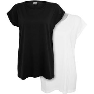 Urban Classics dames T-Shirt Ladies Extended Shoulder Tee 2-pack, zwart/wit, 5XL
