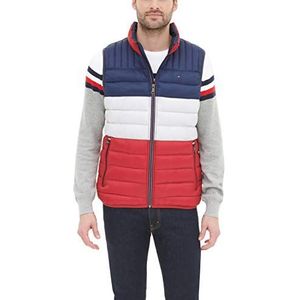 Tommy Hilfiger Lichtgewicht gewatteerde buffervest voor heren (standaard en Big & Tall) donsvest, Midnight/Ice/Red Colorblock, M