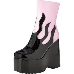 LAMODA - Dames Solitude Chunky Platform Enkellaarzen in UK6, Roze Patent Zwarte Vlam, 39 EU