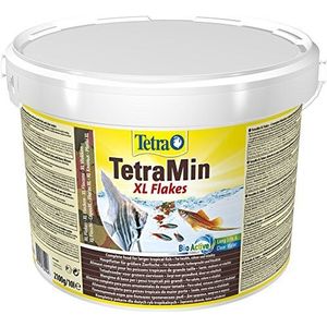 TetraMin XL Flakes (hoofdvoeding voor alle siervissen met een grotere mok in de vorm van een vlok, plus prebiotica voor verbeterde lichaamsfuncties en voederrecycling), emmer van 10 liter
