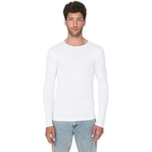 Trendyol Man Basic Slim Standard Crew Neck Woven T-shirt, wit, L Heren, Wit., L