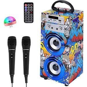 DYNASONIC Draagbare Karaoke Machine, 2 Microfoons, Bluetooth Luidspreker, Verlichting, USB- en SD-lezer, Cadeau voor Kinderen 5-13 Jaar (Model 16 lights)