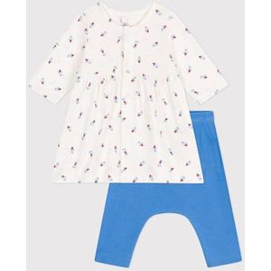 Petit Bateau Jurk met lange mouwen en leggings voor meisjes, Wit/Veelkleurig., 12 Maanden