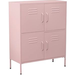 Sideboard met 4 deuren met ventilatieopeningen van metaal in roze, 80 x 35 x 102 cm, hoogte: 15 cm