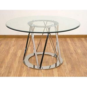 DRW DRW096315 eettafel rond glas 1,5 mm met stalen voet 130 x 75 cm, zilver, afmetingen