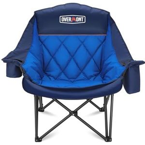 OVERMONT Extra grote inklapbare campingstoel, campingsofa, belastbaar tot 204 kg, opvouwbare campingstoel, gevoerd met bekerhouder, koeltas, hoge rugleuning, voor outdoor, indoor, camping, tuin, blauw