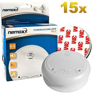 15x NEMAXX WL2 Draadloze Rookmelder Rookdetector Set draadloos verbonden in een netwerk - volgens EN 14604 + 15x NEMAXX NX1 Quickfix magneetmontage