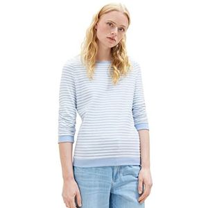 TOM TAILOR Denim Sweatshirt voor dames met vouwarm en strepenpatroon, 34403-midblue White Structure Stripe, L