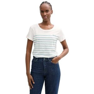 TOM TAILOR Denim T-shirt voor dames, 38187 - White Mint Stripe, XXL