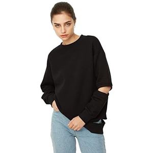 Trendyol Dames ronde hals effen oversized sweatshirt, zwart, L, Zwart, L
