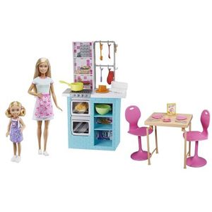 Barbie Bakkende Zusjes, speelset met Barbie pop en Chelsea pop, keukengerei, eettafel en meer dan 15 accessoires, cadeau voor kinderen van 3-7 jaar, HBX03