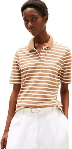 Tommy Hilfiger Dames 1985 REG PIQUE POLO SS WW0WW43224 S/S Polo, bruin (Hickory/Ecru Stp), XXS, Bruin (Hickory/Ecru Stp), XXS