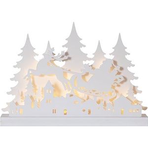 EGLO Led-kerstdecoratie, kerstsilhouet van hout, kerstdorp met kerstman, winterlandschap in wit met timer en batterij-aangedreven verlichting, warmwit, 42 x 30 cm