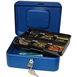 Reskal Geldcassette afsluitbaar metaal 20 x 16 x 9 cm blauw met munt en 2 sleutels inbegrepen